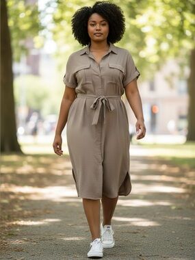 🌻 Black Tape Belted Utility Midi Dress # 582